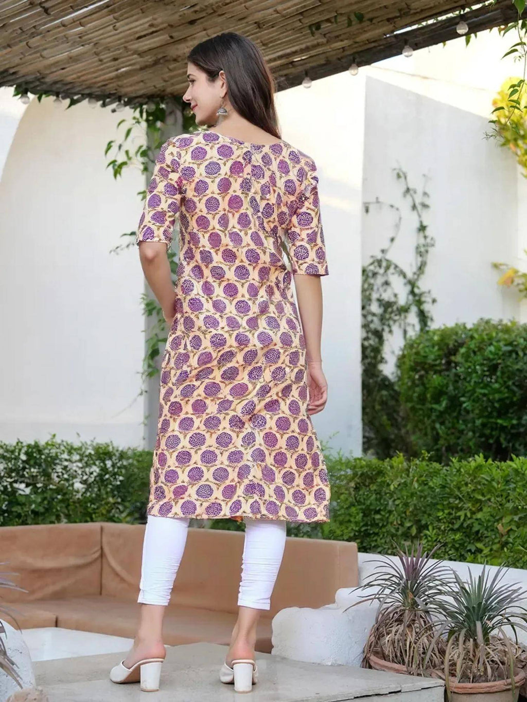 Women Stylish Crepe Printed Straight Kurta - Beige | FY93 - view 4