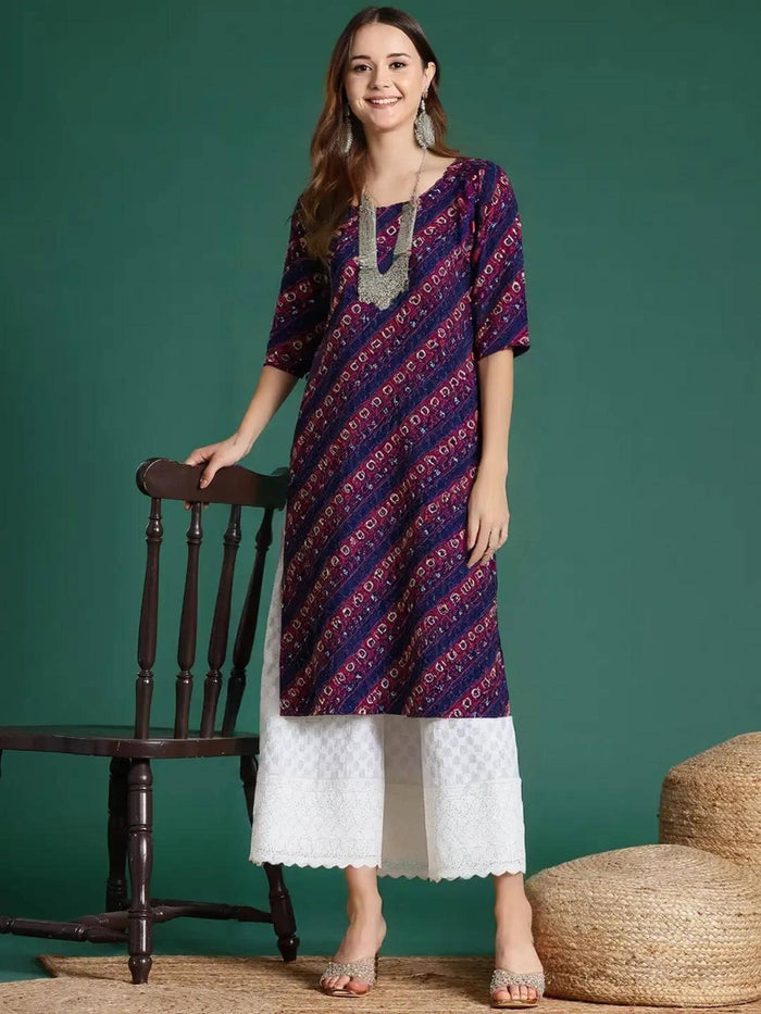Women Stylish Crepe Printed Straight Kurta - Blue | U3S - view 1
