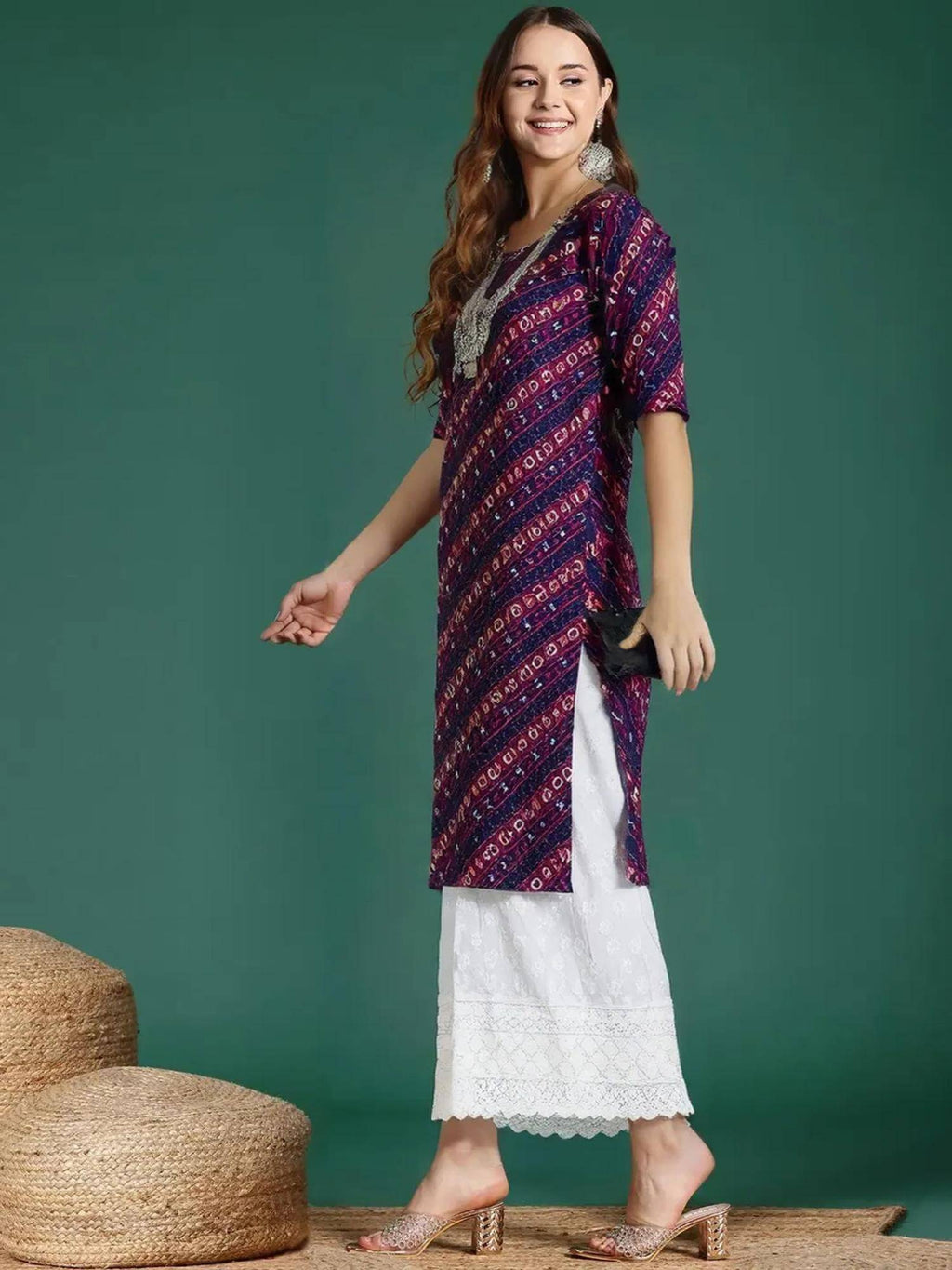 Women Stylish Crepe Printed Straight Kurta - Blue | U3S - view 2