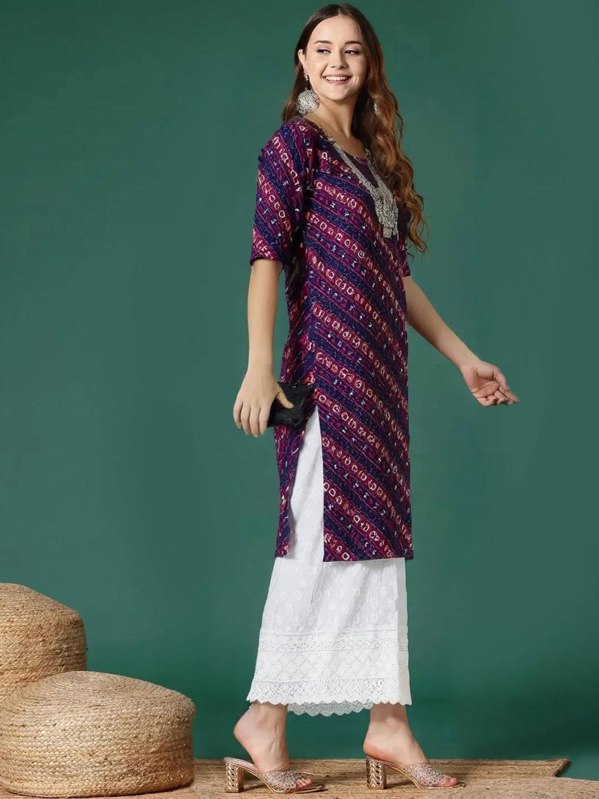 Women Stylish Crepe Printed Straight Kurta - Blue | FY93 - view 3