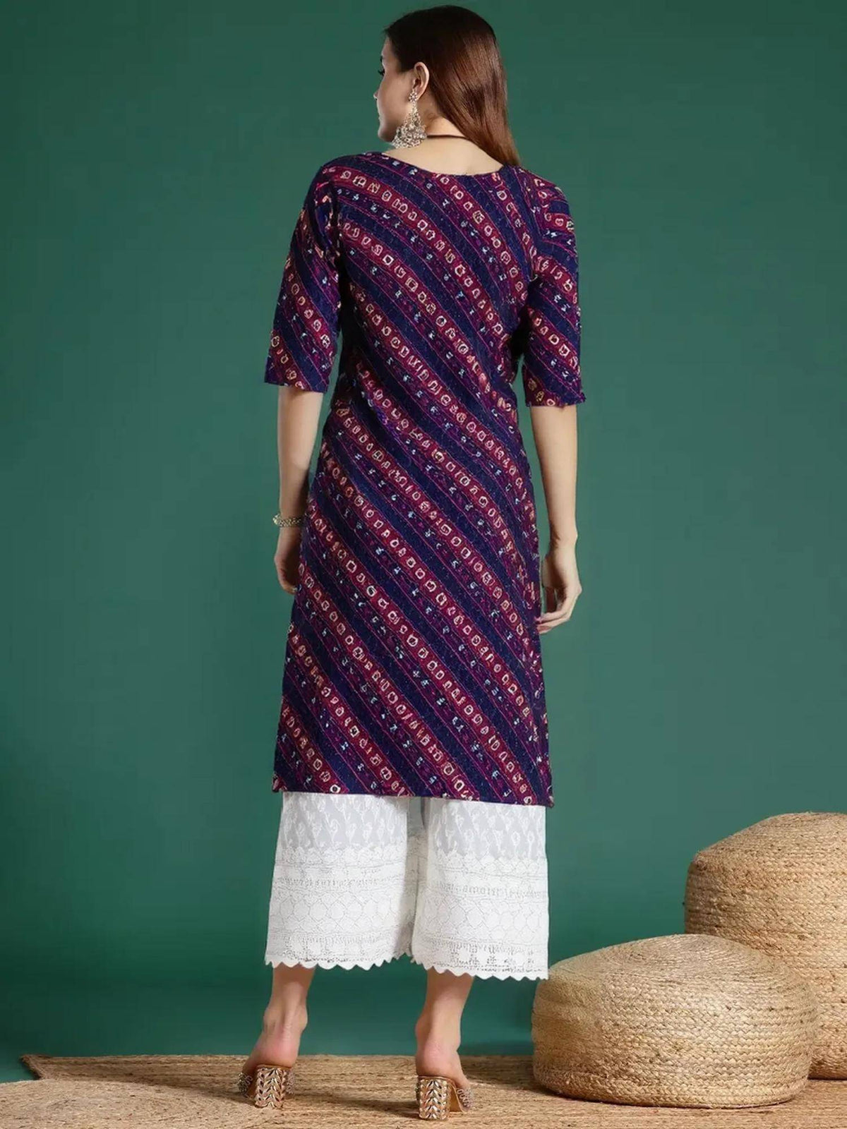 Women Stylish Crepe Printed Straight Kurta - Blue | U3S - view 4