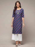 Women Stylish Crepe Printed Straight Kurta - Blue | U3S - view 5