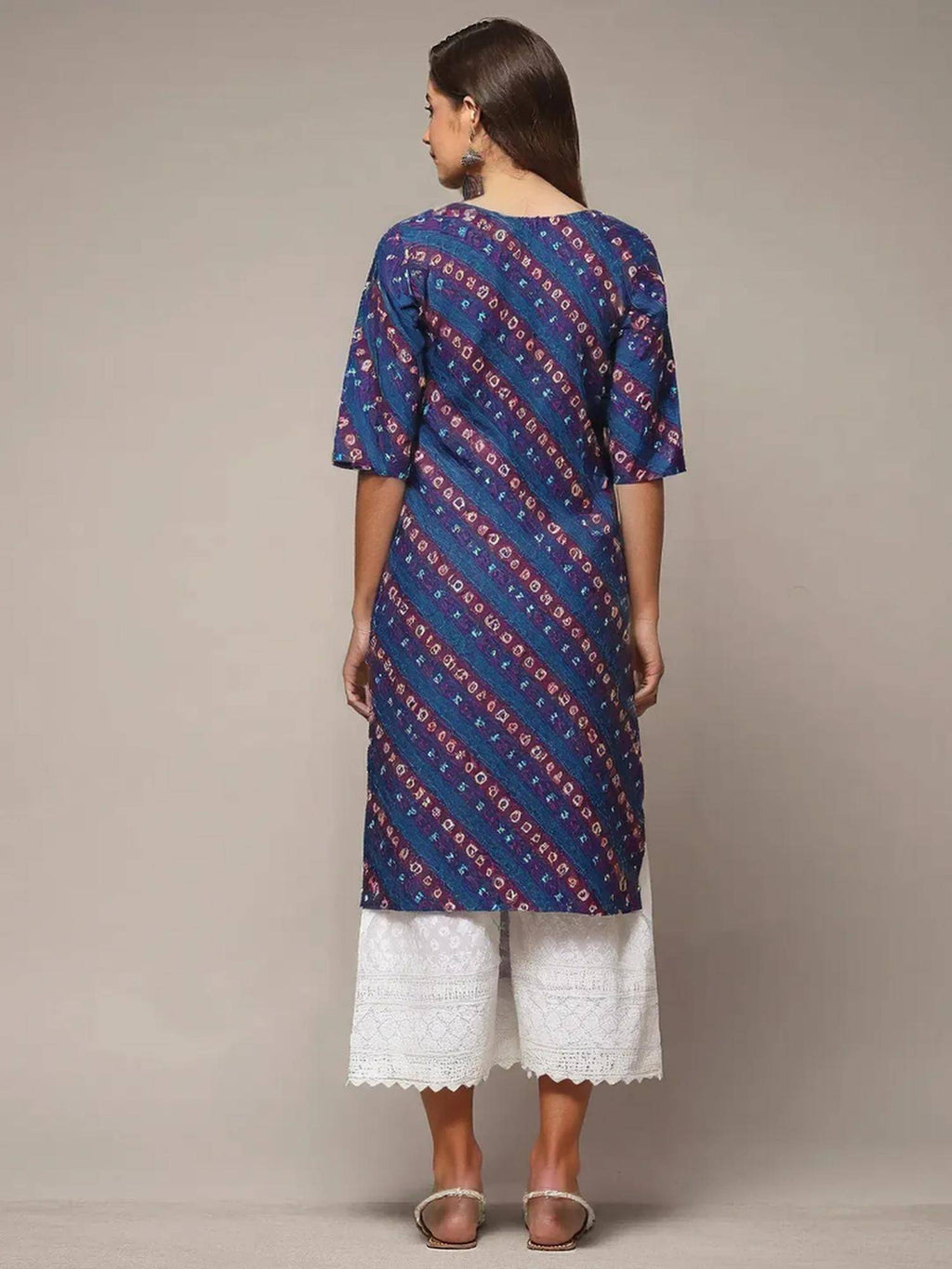 Women Stylish Crepe Printed Straight Kurta - Blue | FY93 - view 6