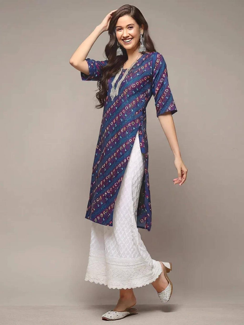 Women Stylish Crepe Printed Straight Kurta - Blue | U3S - view 7
