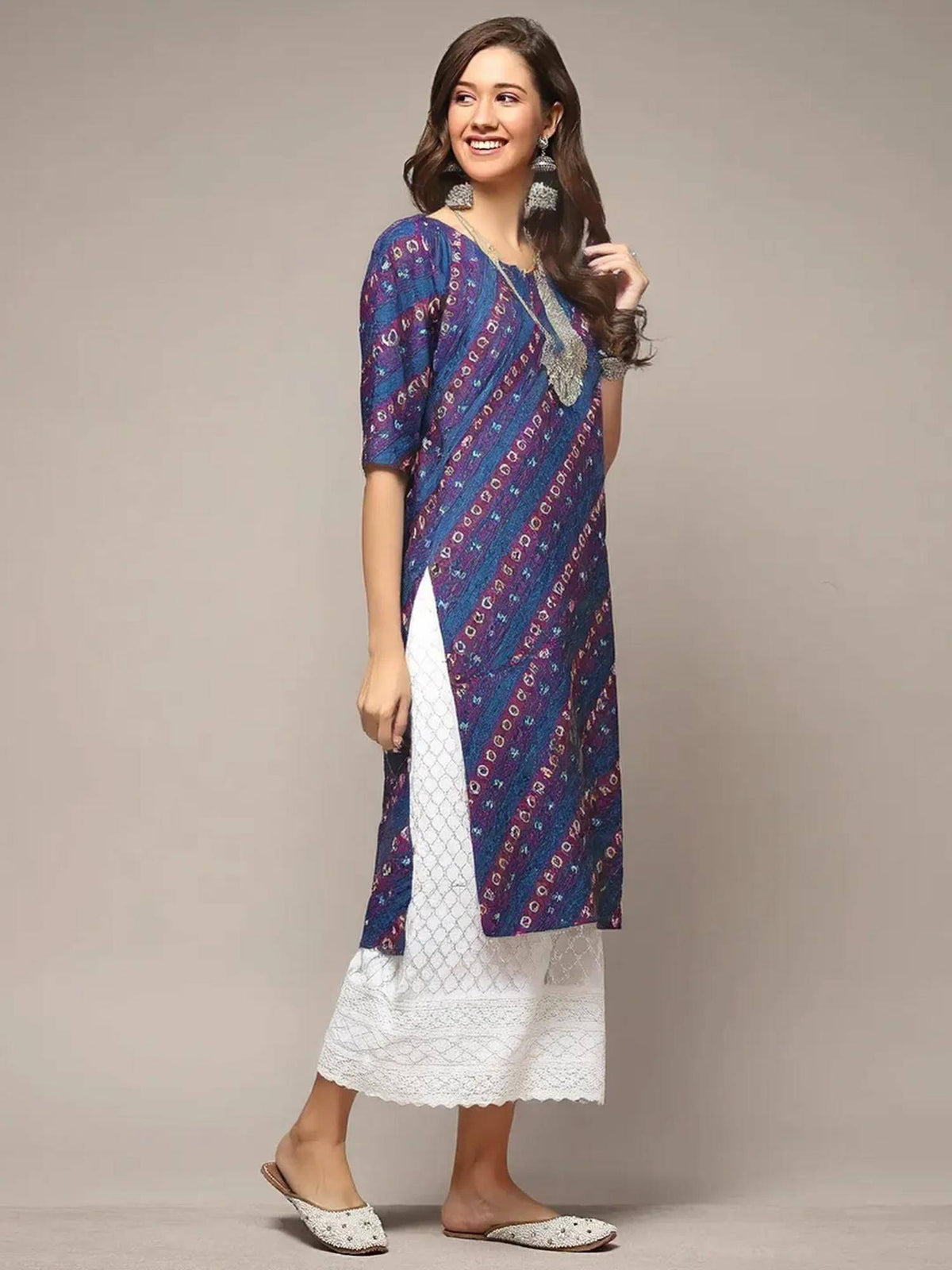 Women Stylish Crepe Printed Straight Kurta - Blue | FY93 - view 8