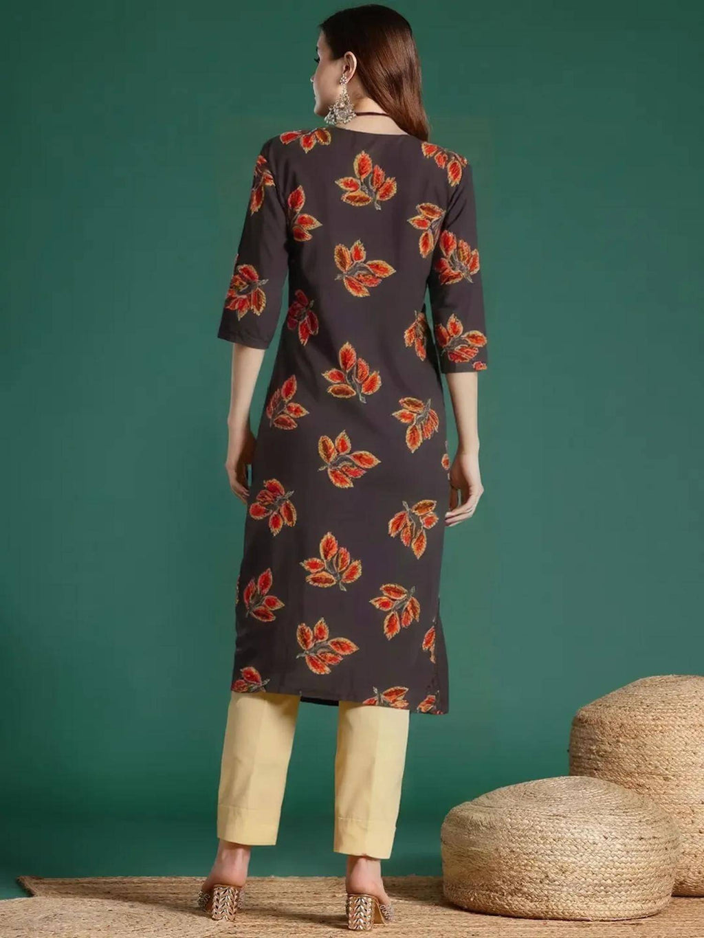 Women Stylish Crepe Printed Straight Kurta - Brown | KDG - view 4