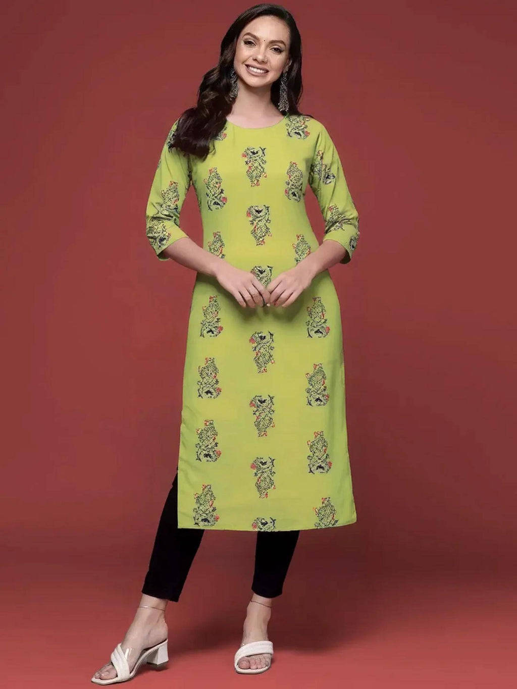 Women Stylish Crepe Printed Straight Kurta - Green | KDG - view 1