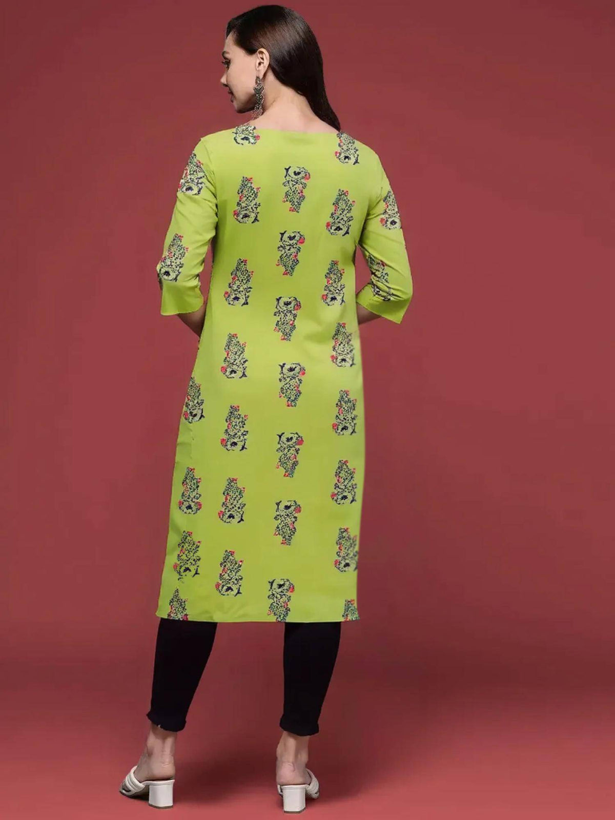 Women Stylish Crepe Printed Straight Kurta - Green | KDG - view 4