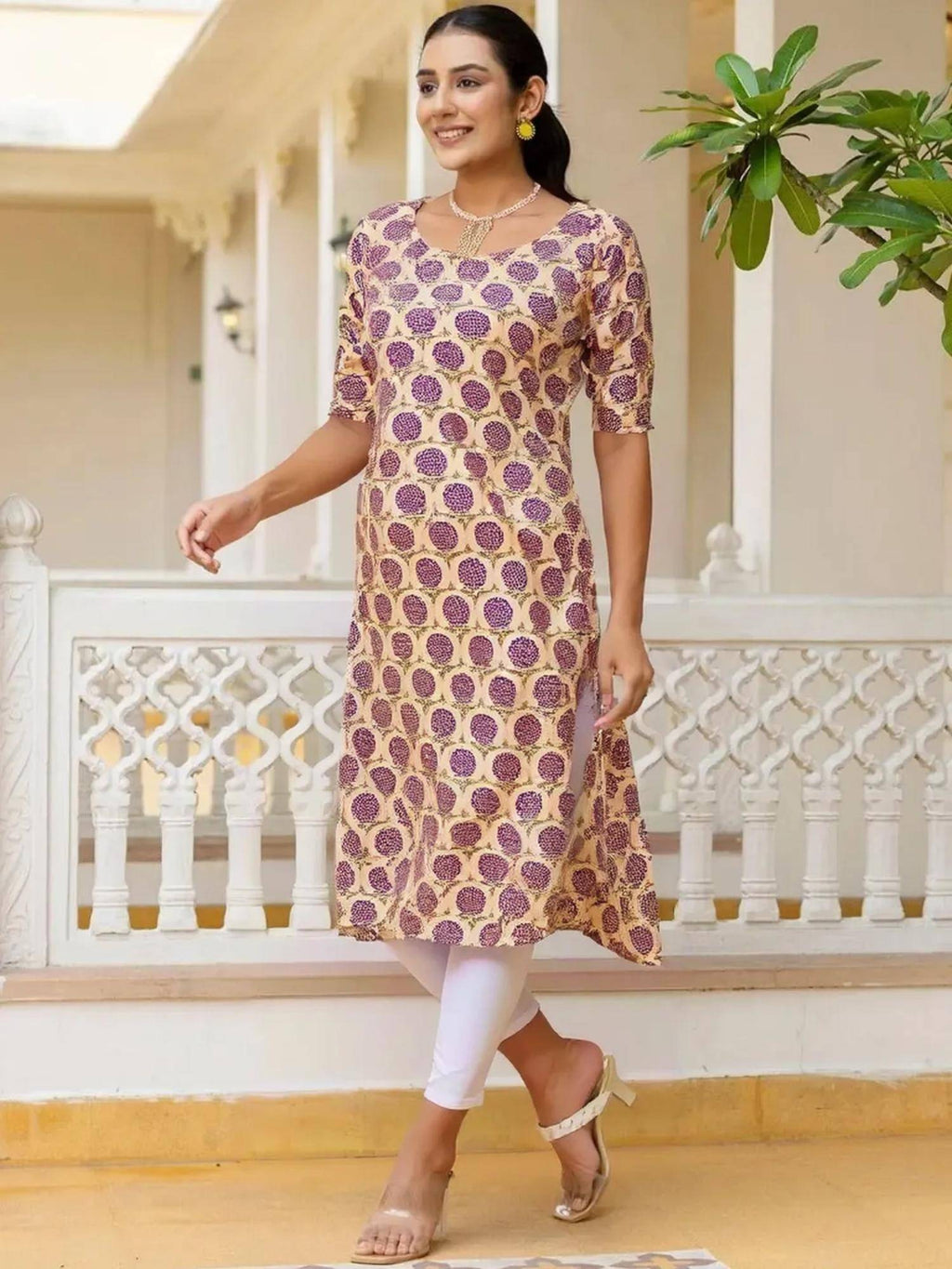 Women Stylish Crepe Printed Straight Kurta - Beige | FY93 - view 2