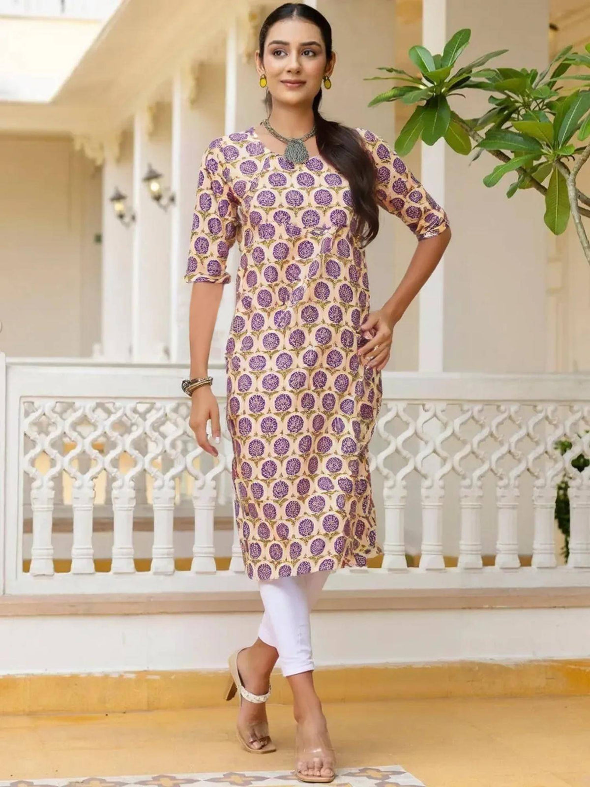 Women Stylish Crepe Printed Straight Kurta - Beige | FY93 - view 3
