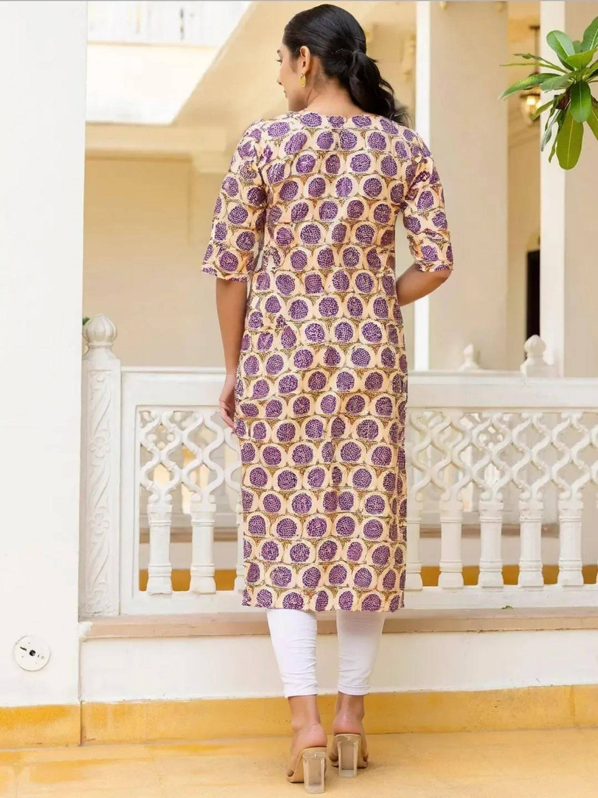 Women Stylish Crepe Printed Straight Kurta - Beige | FY93 - view 4