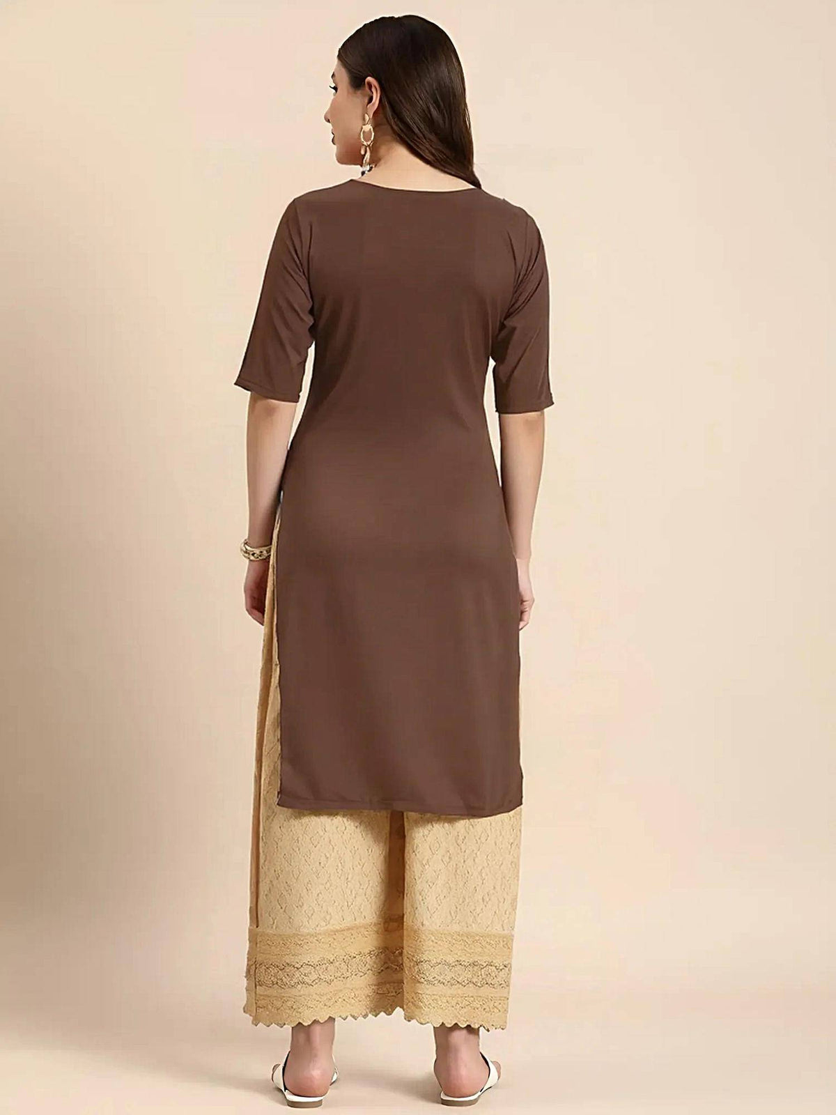 Women Stylish Crepe Printed Straight Kurta - Brown | KDG - view 4