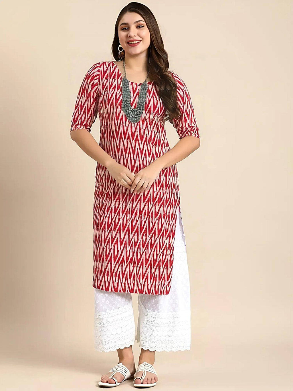 Women Stylish Crepe Printed Straight Kurta - Red | FY93 - view 1