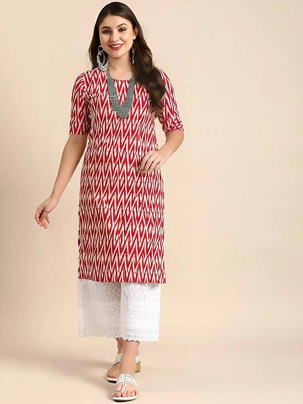 Women Stylish Crepe Printed Straight Kurta - Red | FY93 - view 3