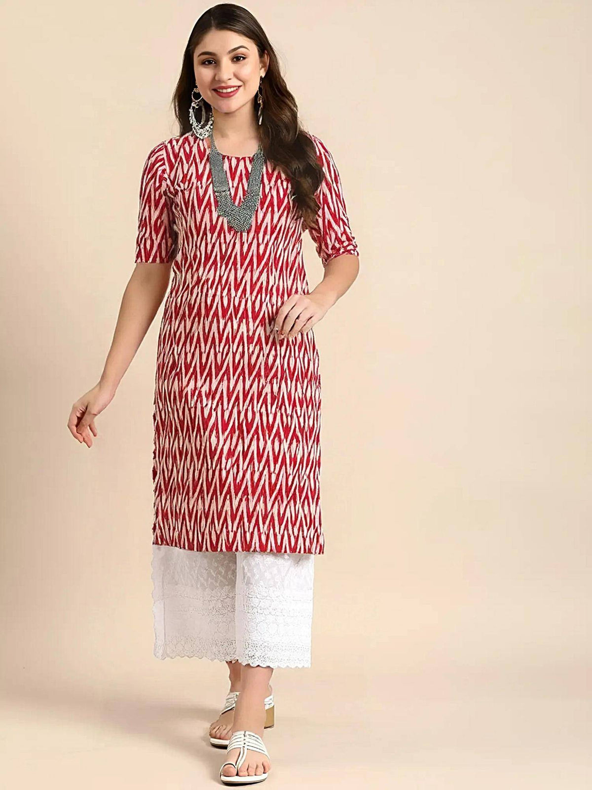 Women Stylish Crepe Printed Straight Kurta - Red | FY93 - view 3