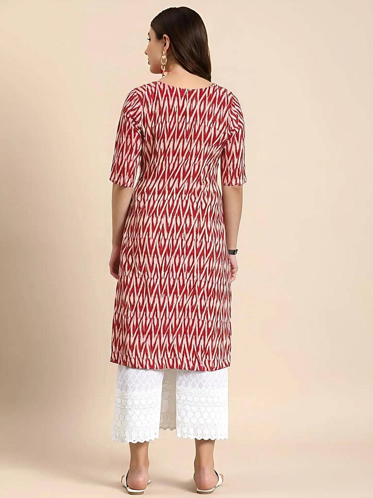 Women Stylish Crepe Printed Straight Kurta - Red | FY93 - view 4