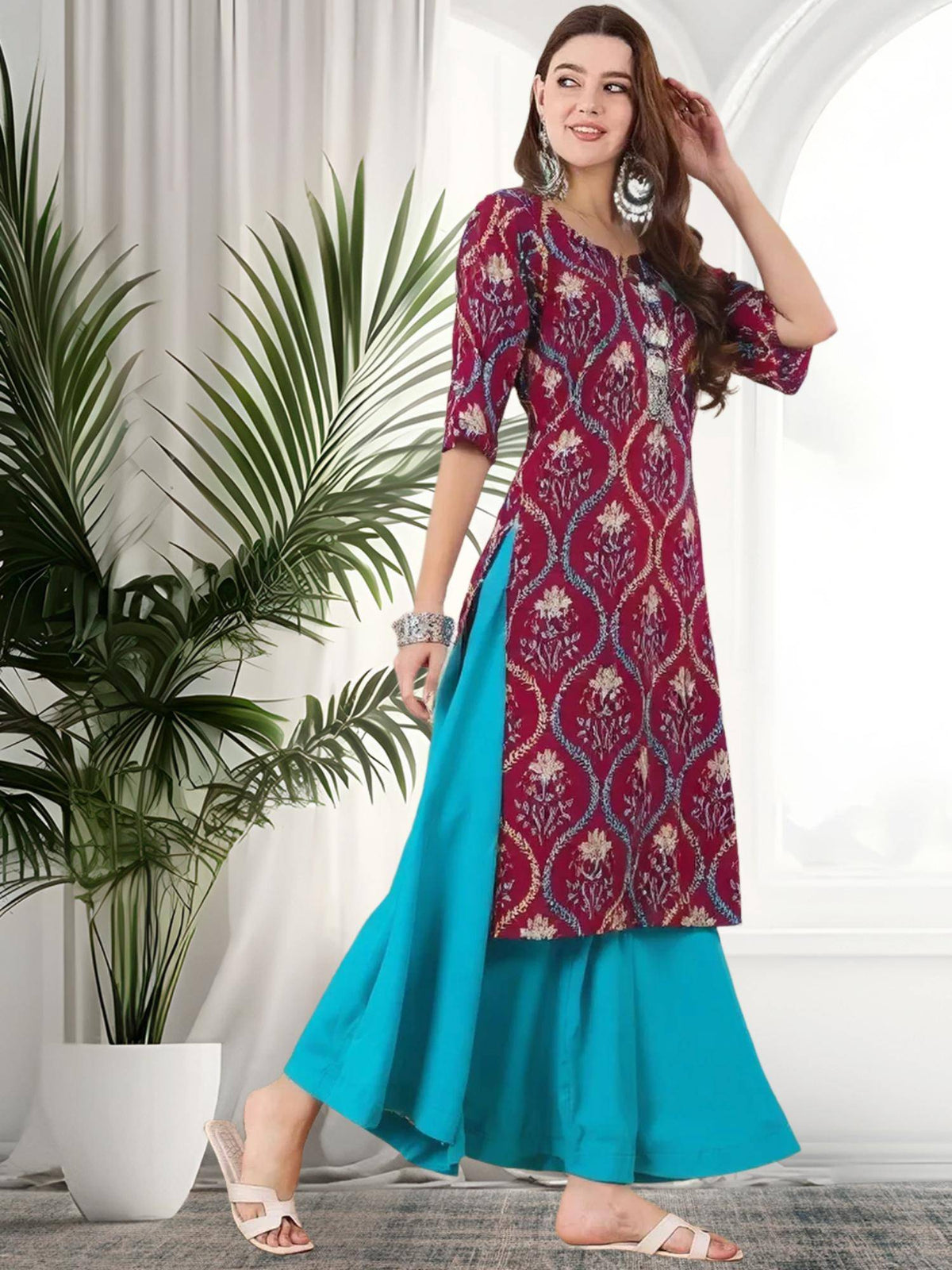 Women Stylish Crepe Printed Straight Kurta - Maroon | KDG - view 2