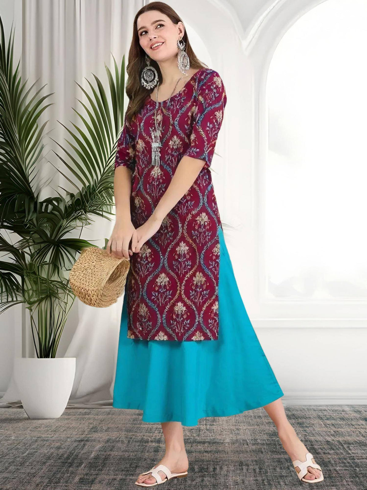 Women Stylish Crepe Printed Straight Kurta - Maroon | FY93 - view 3