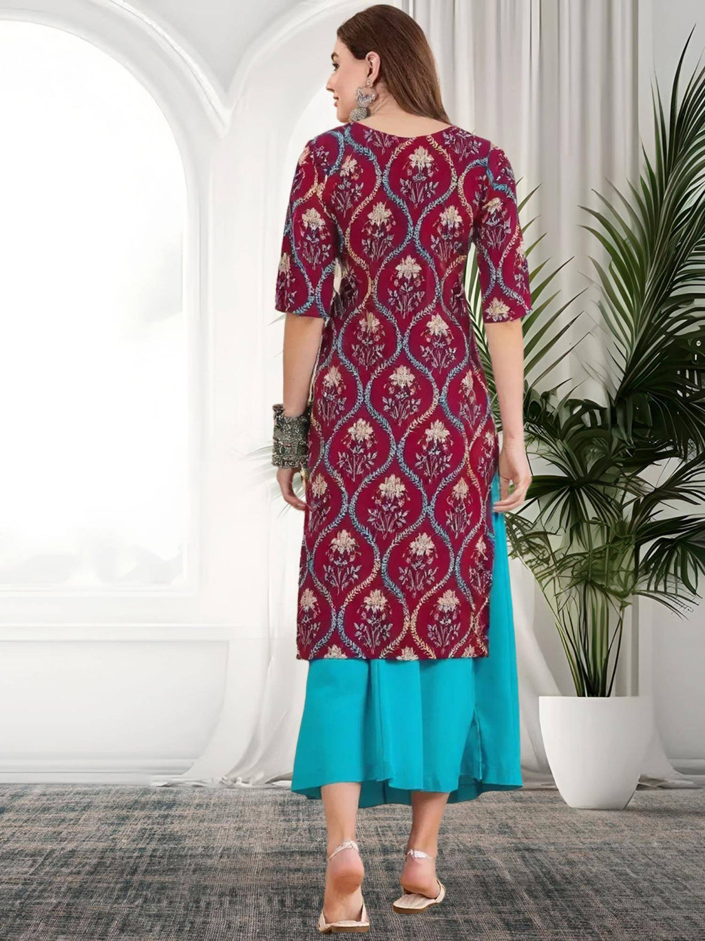 Women Stylish Crepe Printed Straight Kurta - Maroon | KDG - view 4
