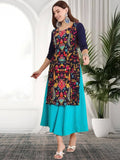 Women Stylish Crepe Printed Straight Kurta - Navy Blue | KDG - view 1