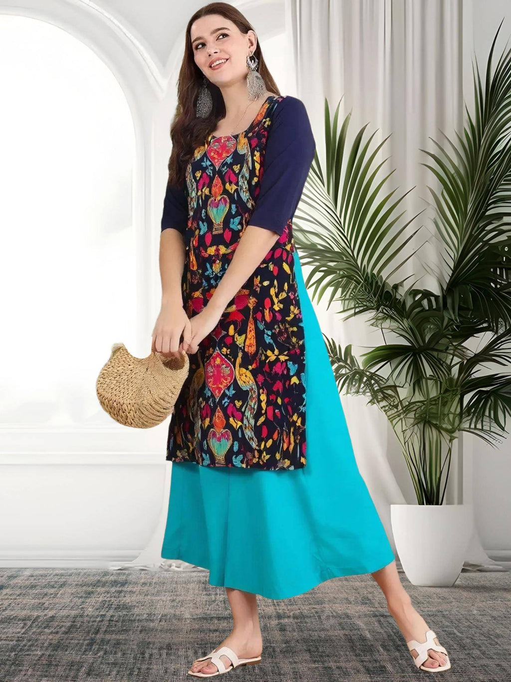 Women Stylish Crepe Printed Straight Kurta - Navy Blue | KDG - view 3