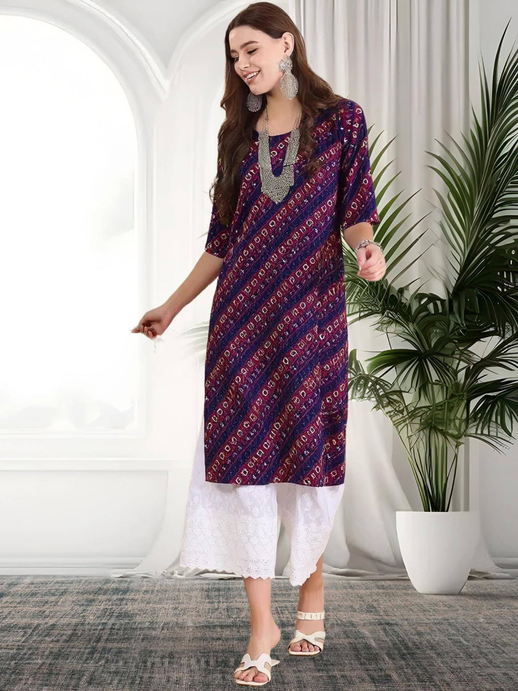 Women Stylish Crepe Printed Straight Kurta - Blue | KDG - view 1