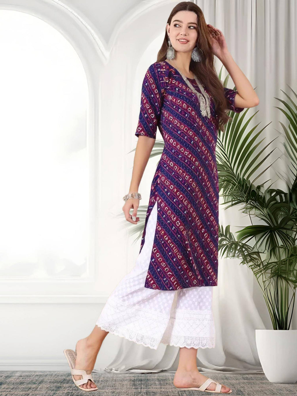 Women Stylish Crepe Printed Straight Kurta - Blue | KDG - view 2