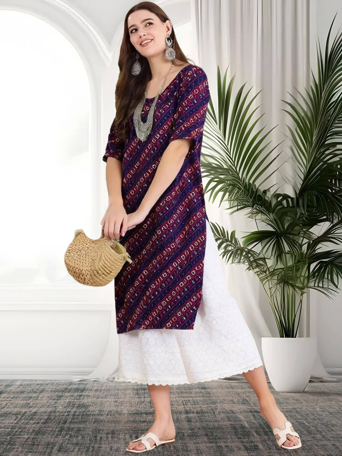 Women Stylish Crepe Printed Straight Kurta - Blue | KDG - view 3