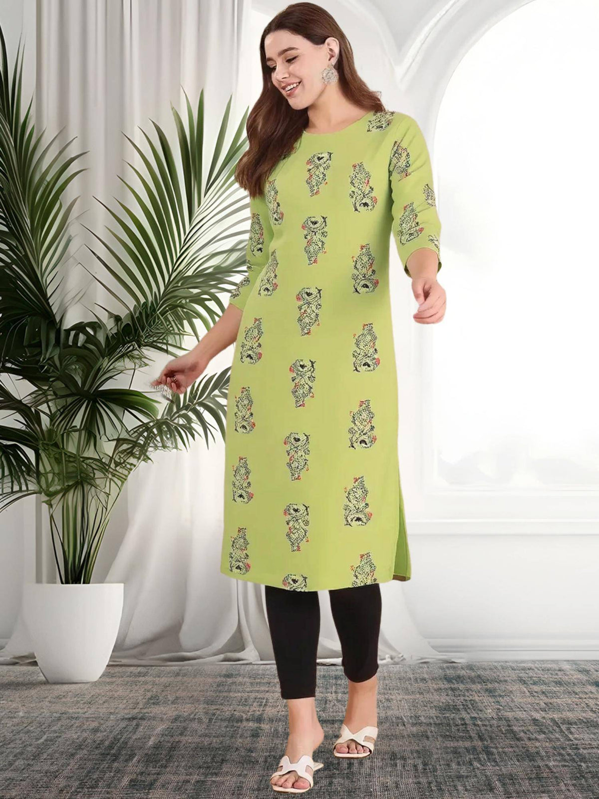 Women Stylish Crepe Printed Straight Kurta - Green | KDG - view 1