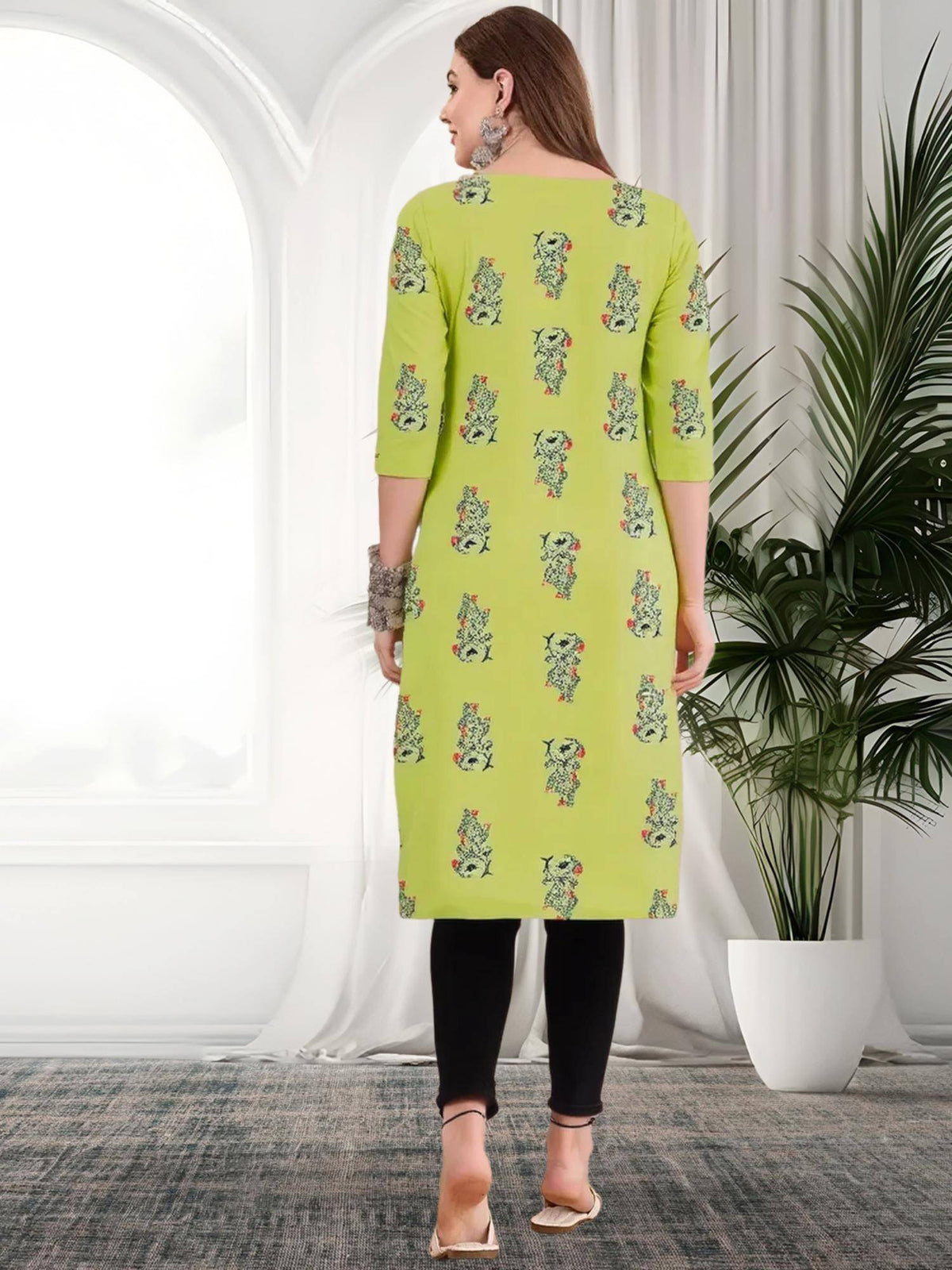 Women Stylish Crepe Printed Straight Kurta - Green | KDG - view 4