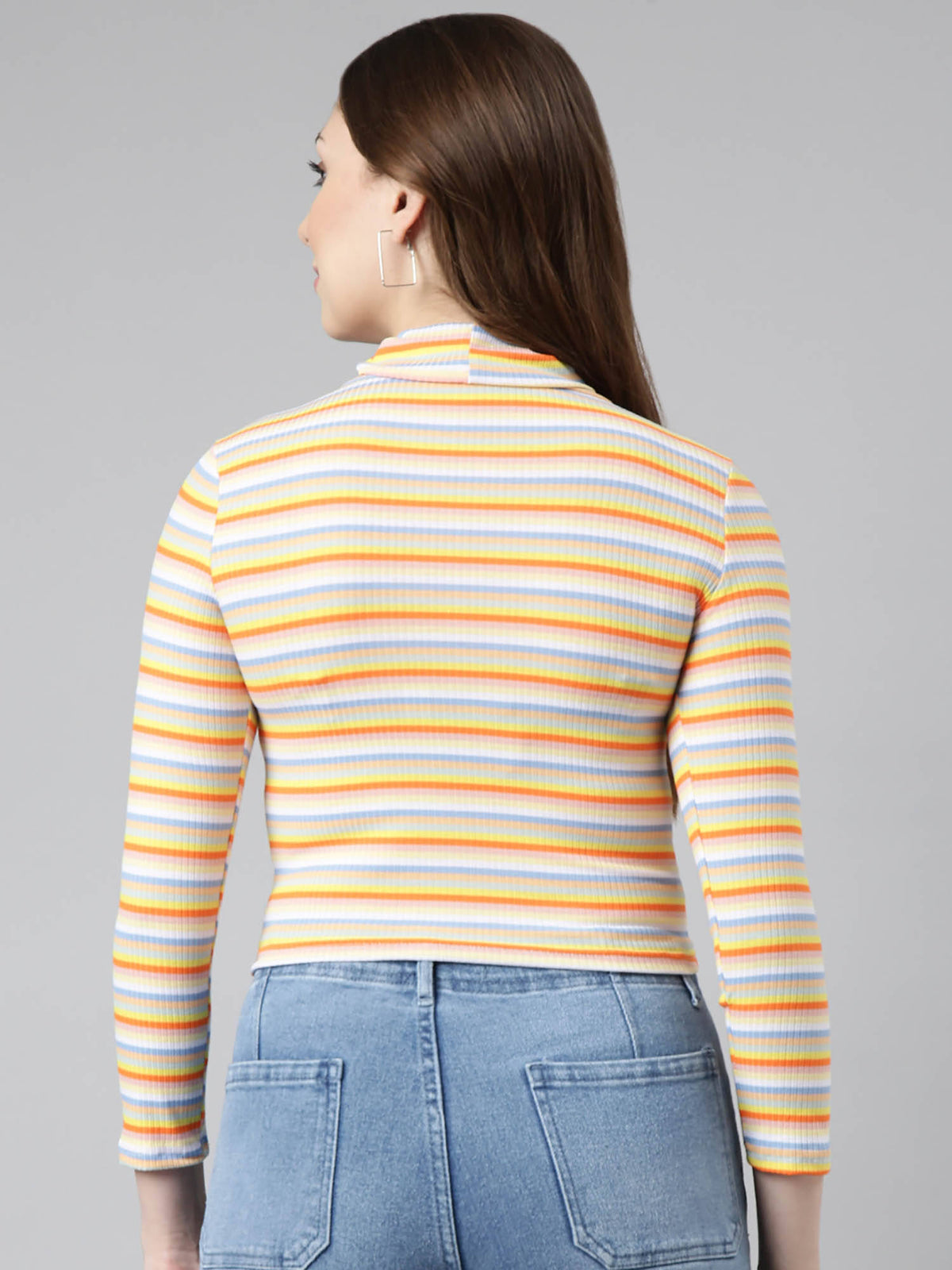 Womens Striped Orange Fitted Crop Top | CT61 - view 4