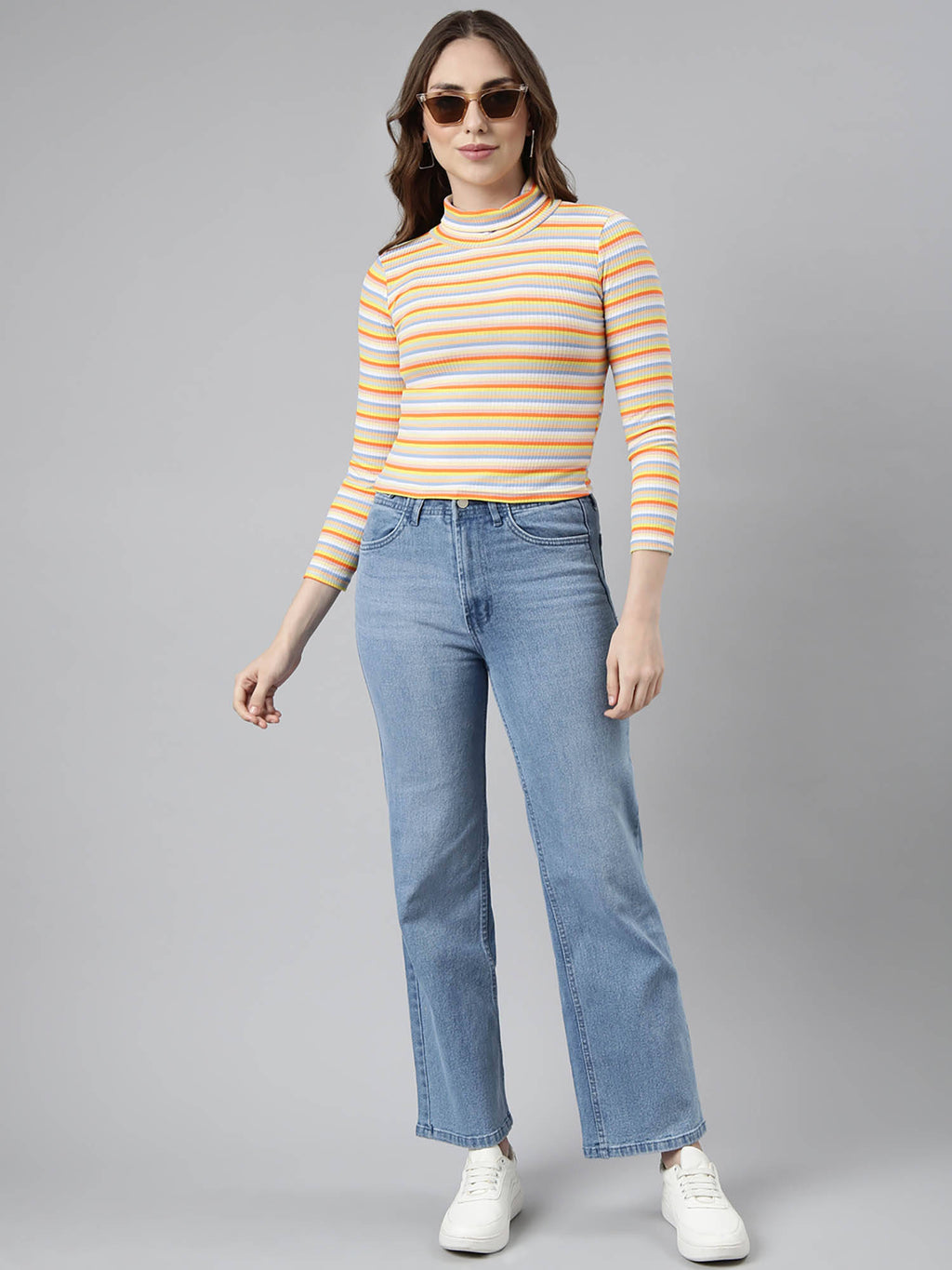 Womens Striped Orange Fitted Crop Top | CT61 - view 5