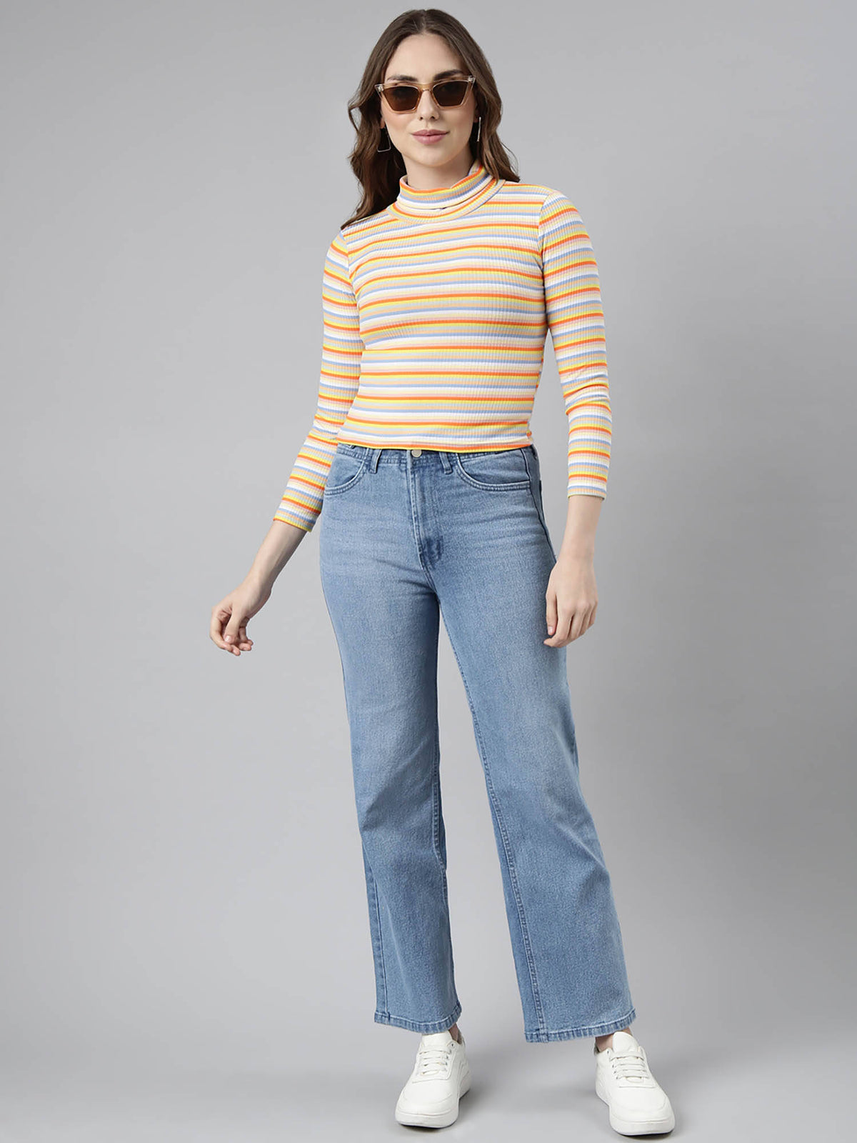 Womens Striped Orange Fitted Crop Top | CT61 - view 5
