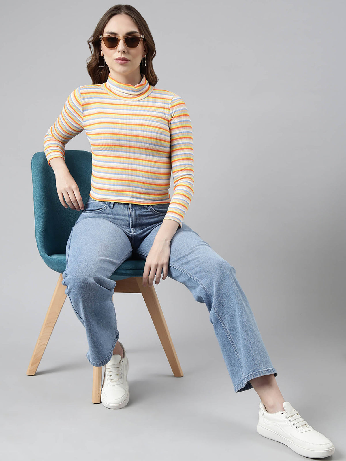 Womens Striped Orange Fitted Crop Top | CT61 - view 6