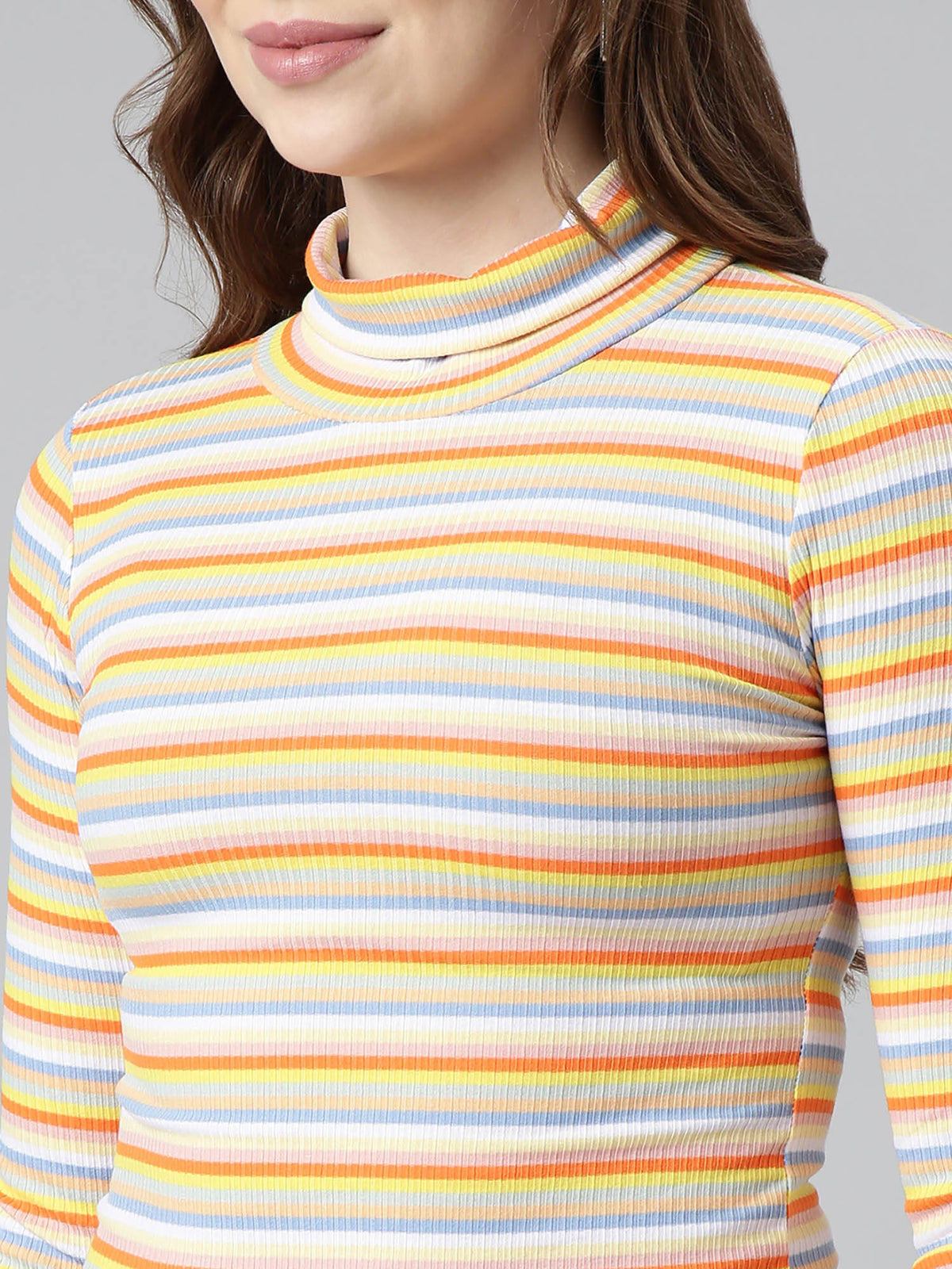 Womens Striped Orange Fitted Crop Top | CT61 - view 7