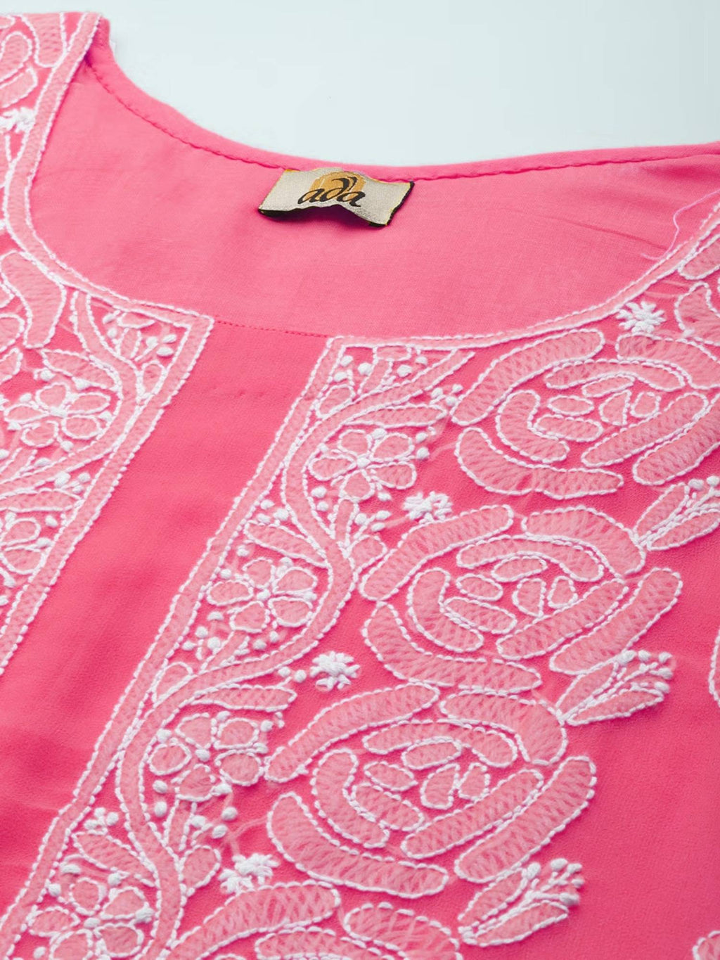 Hand Embroidered Yellow Georgette Lucknowi Chikankari Unstitched Dress Material (Set of 3) | D56 - view 43