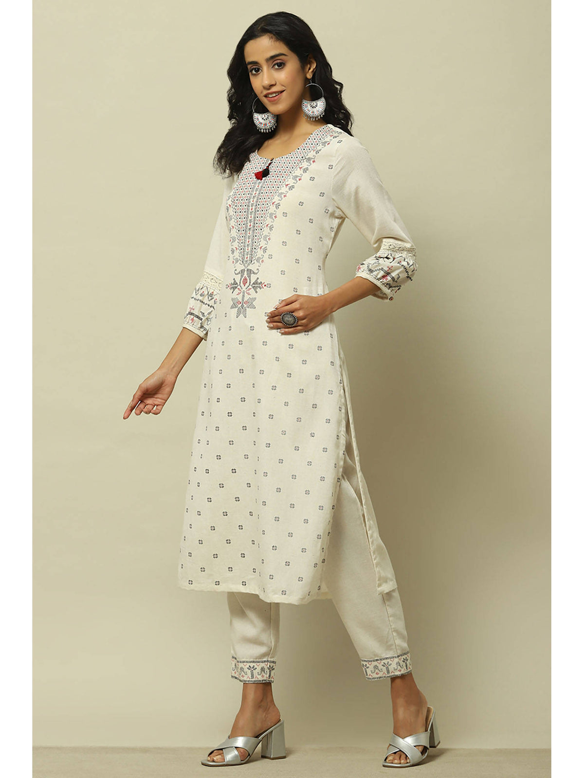 Off White Rayon Straight Kurta | FY93 - view 3