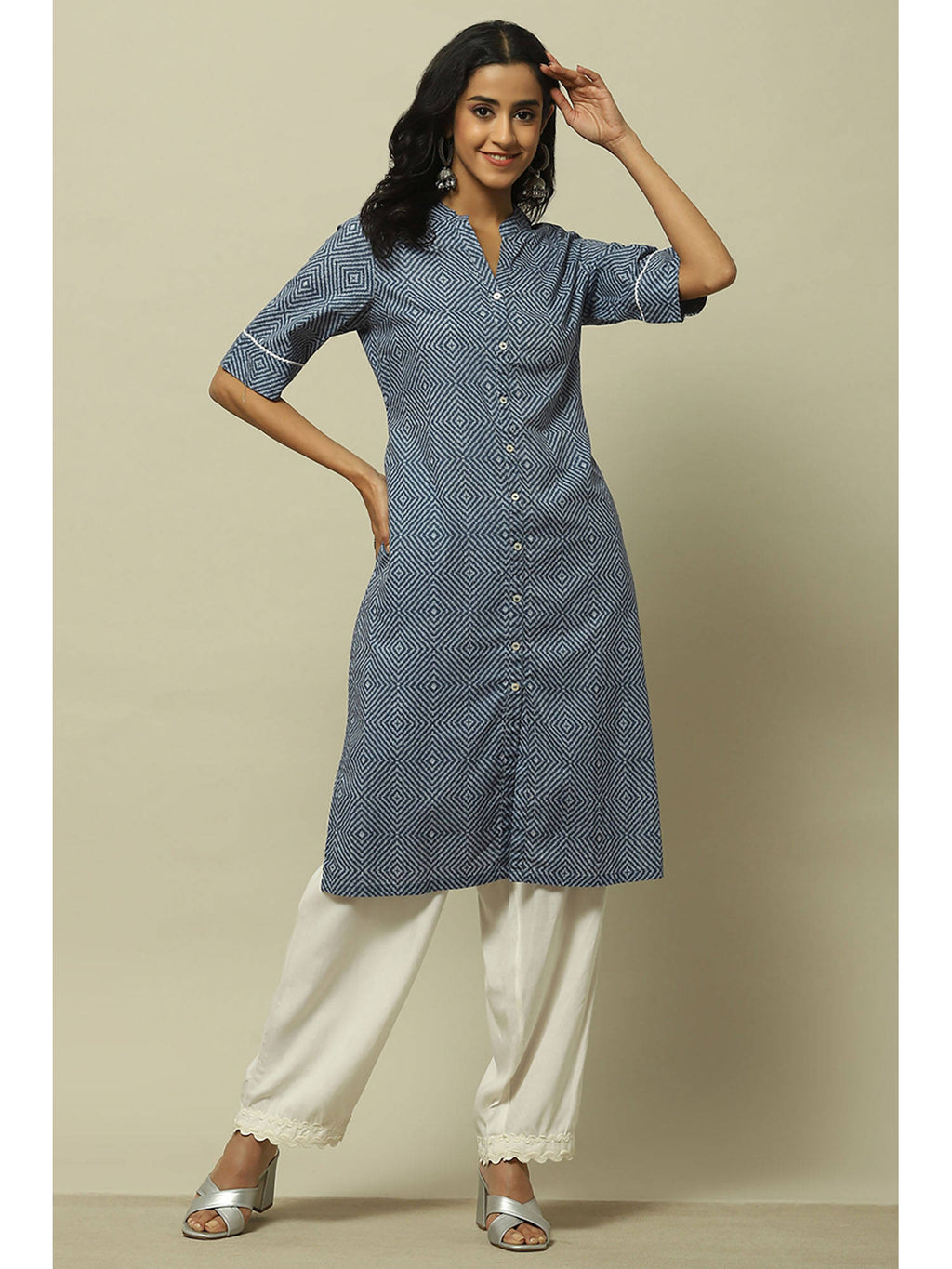 Indigo Blue Cambric Straight Kurta | U3S - view 1