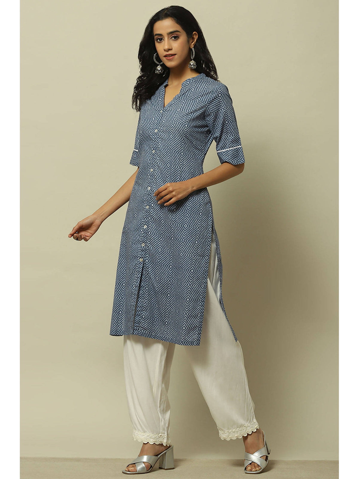 Indigo Blue Cambric Straight Kurta | KDG - view 3