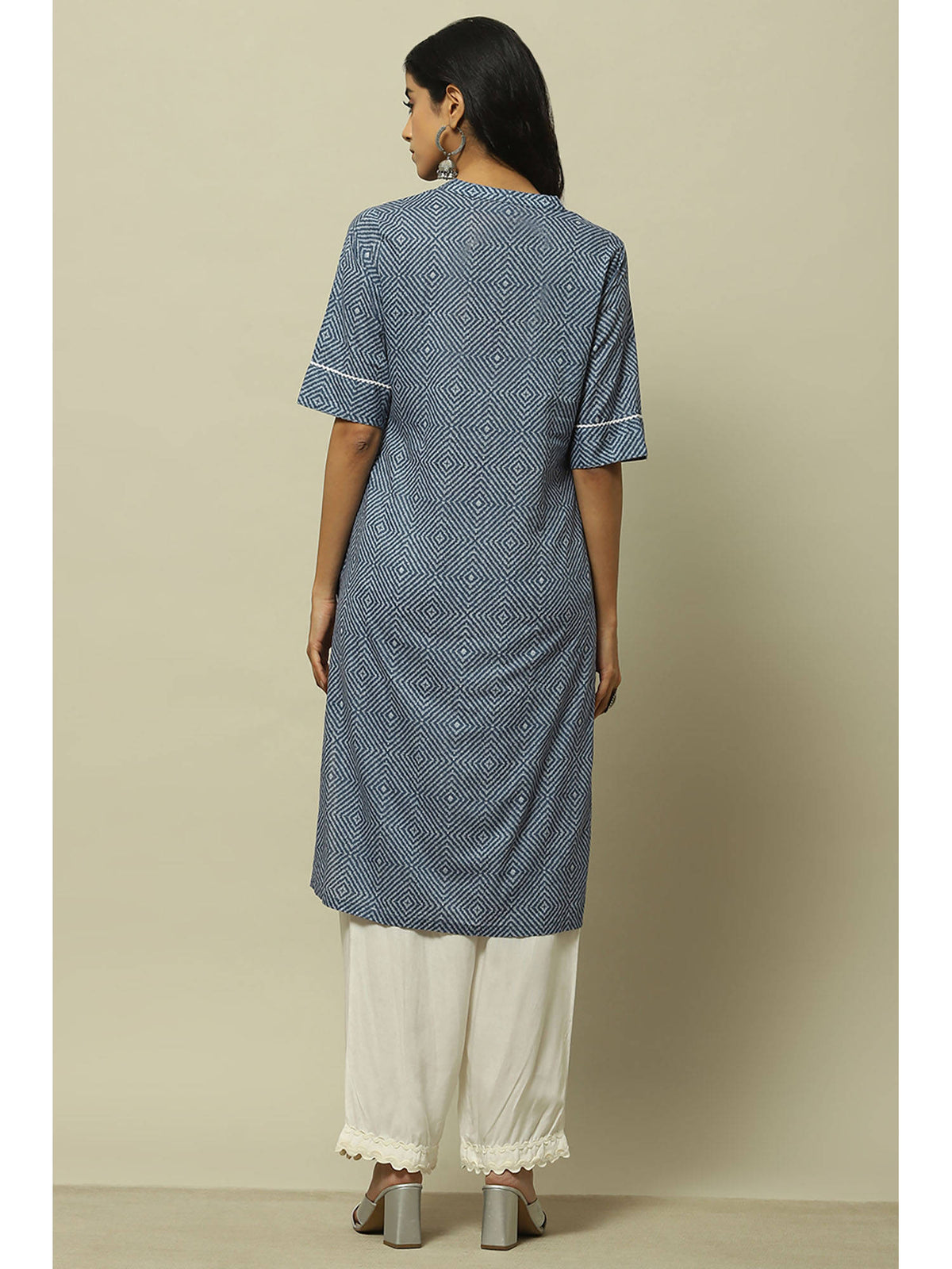 Indigo Blue Cambric Straight Kurta | KDG - view 4