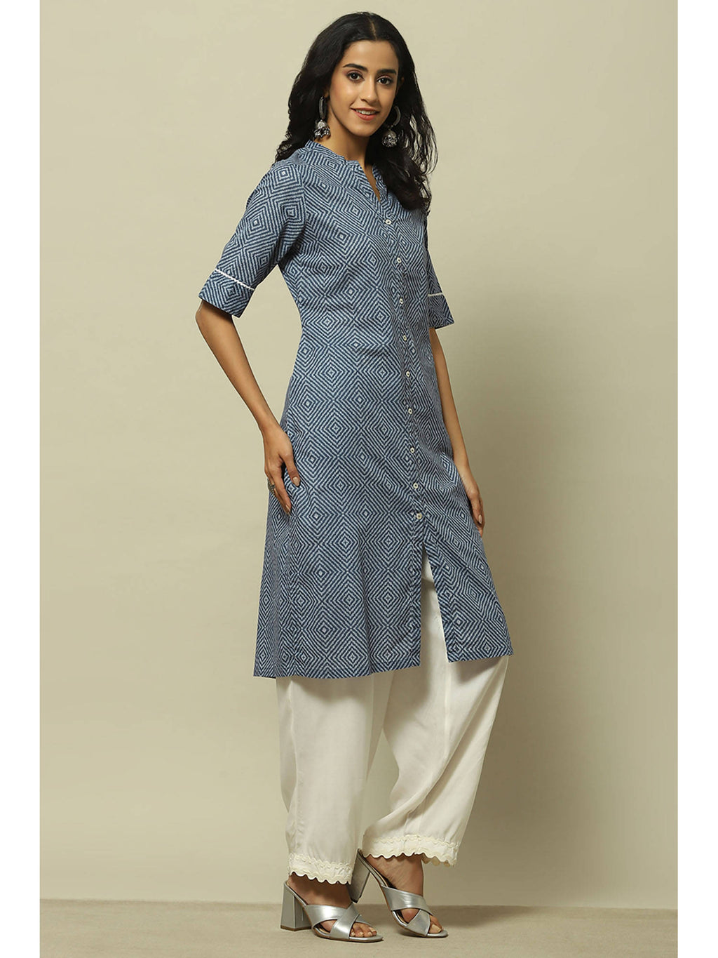 Indigo Blue Cambric Straight Kurta | U3S - view 5