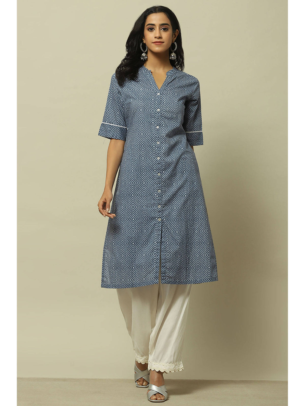 Indigo Blue Cambric Straight Kurta | KDG - view 6