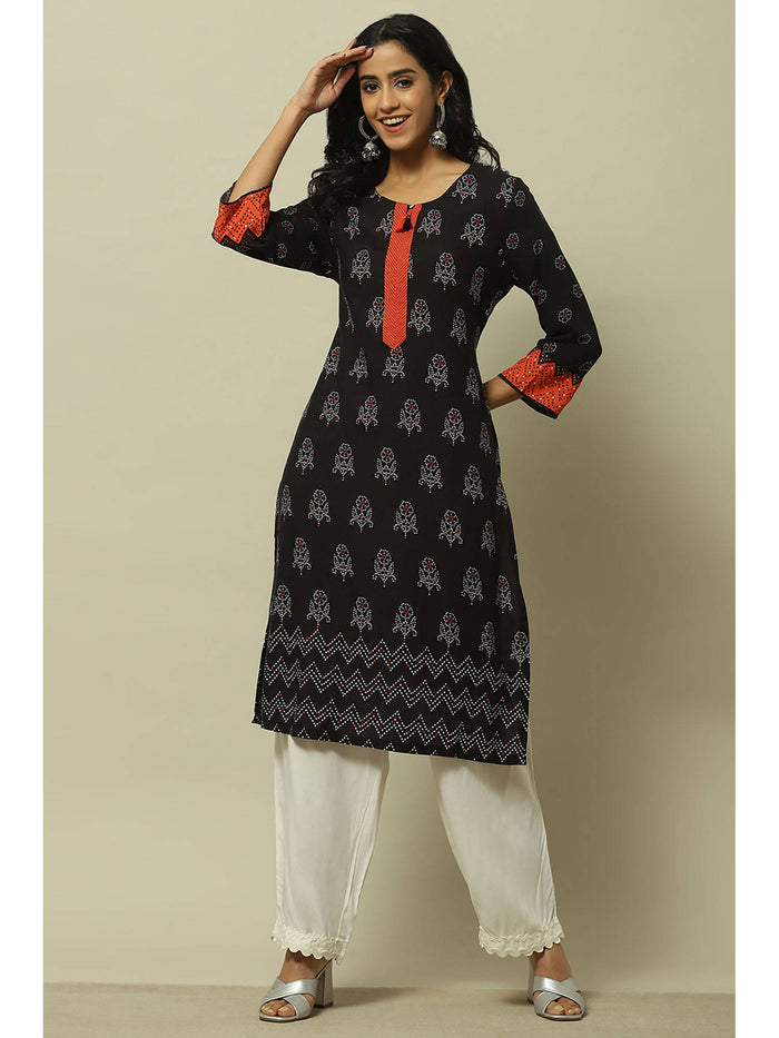 Black Rayon Straight Kurta | U3S - view 1