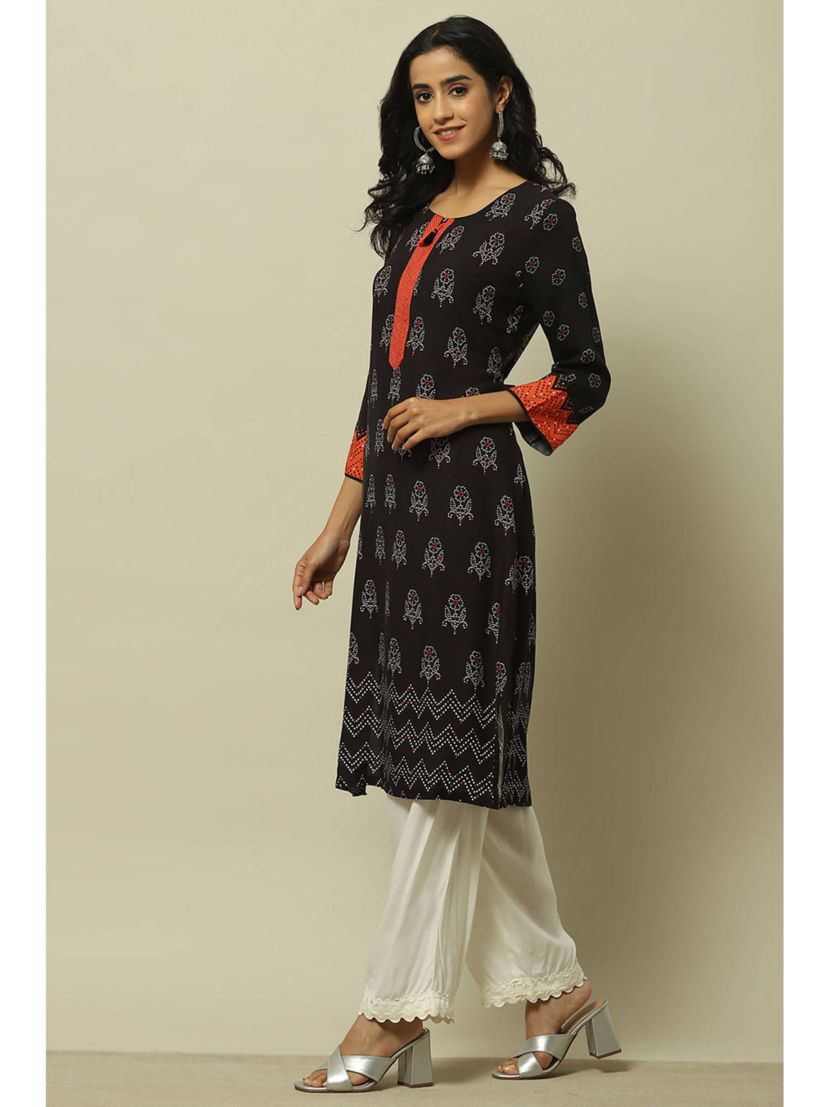 Black Rayon Straight Kurta | U3S - view 3