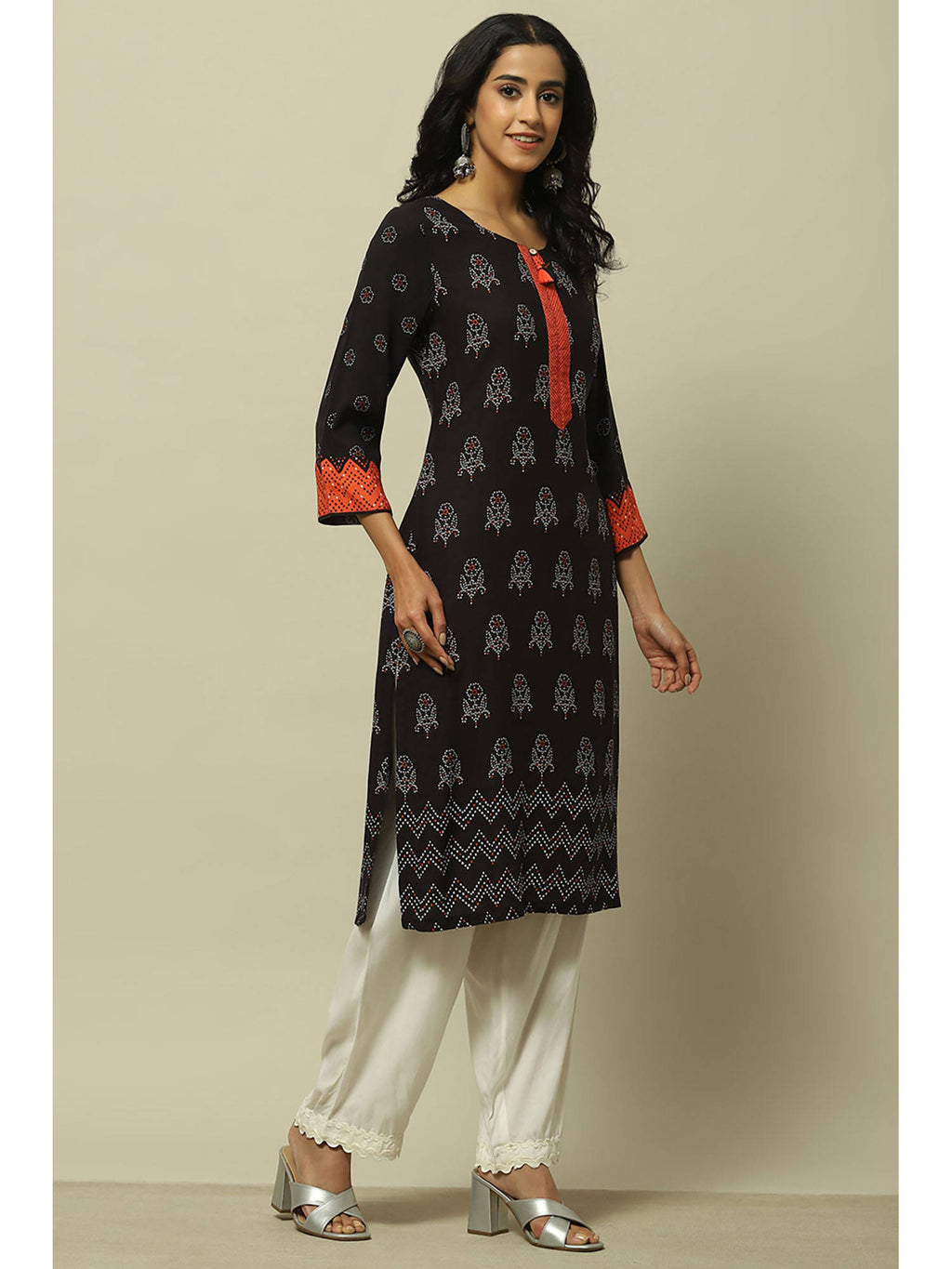 Black Rayon Straight Kurta | KDG - view 5
