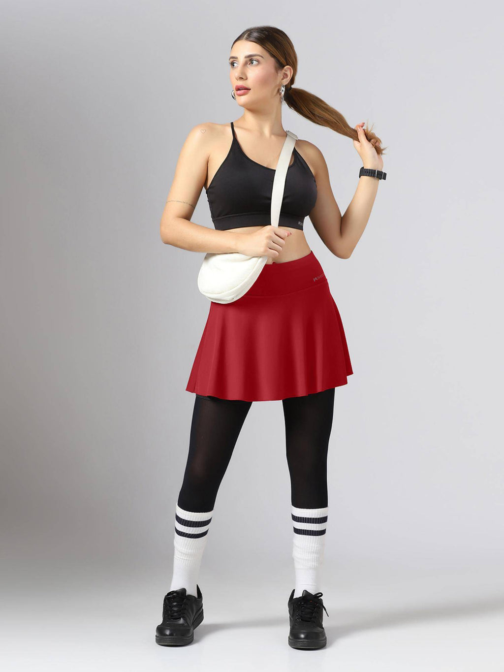 High WaistWorkout Skorts - Maroon - view 3
