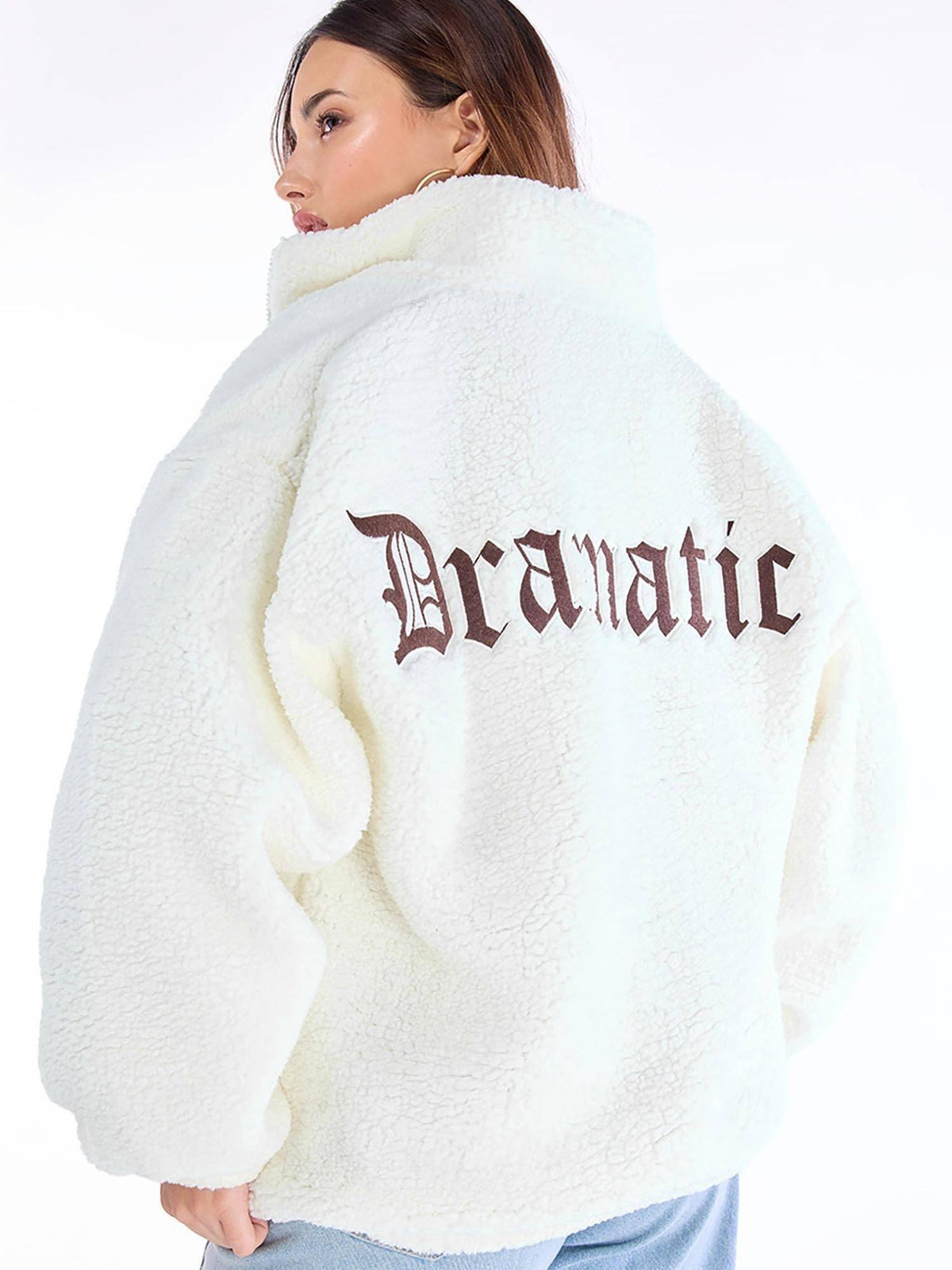 Women's White Dramatic Typography Super Loose Fit Jacket | JC78 - view 2