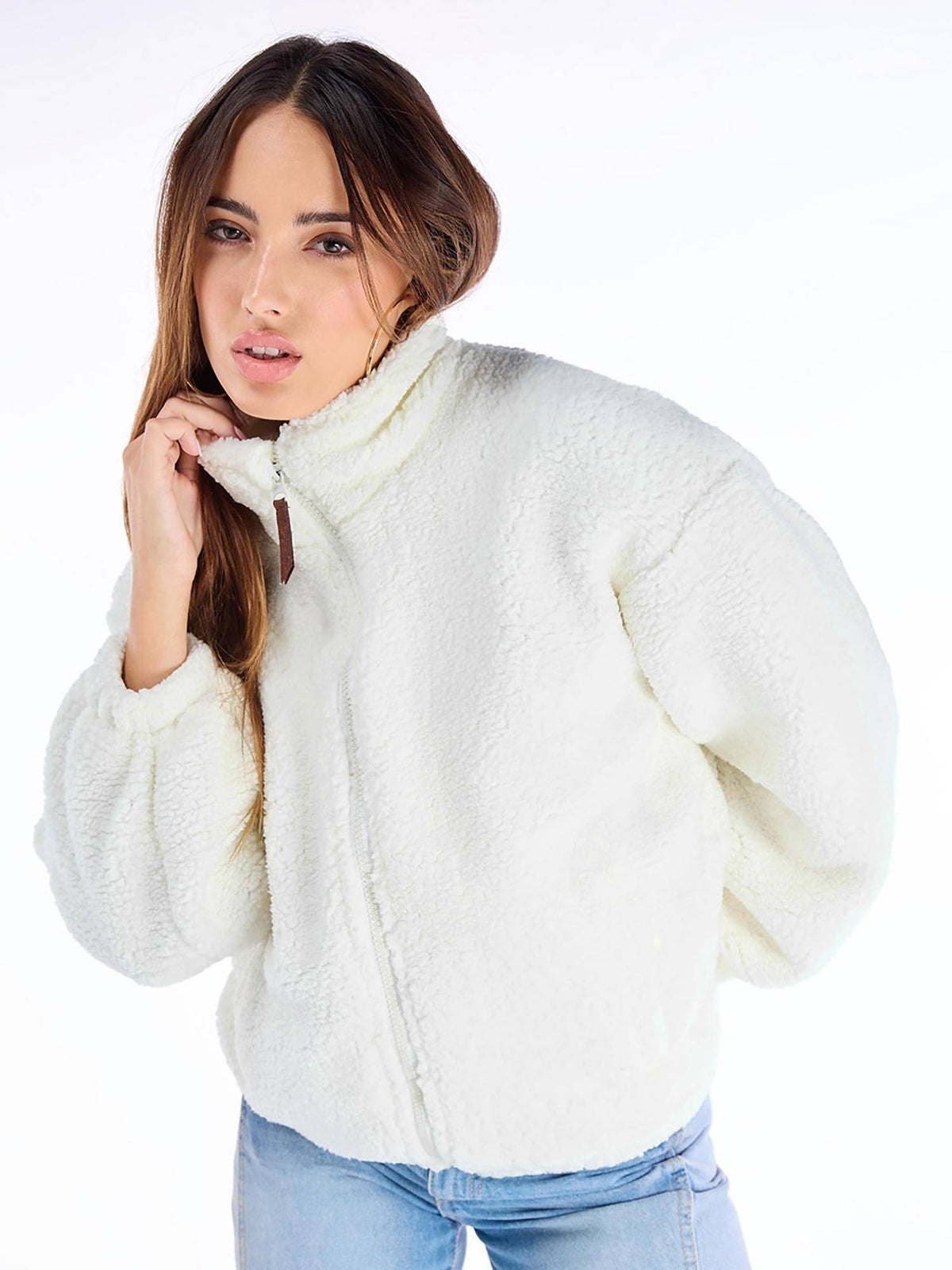 Women's White Dramatic Typography Super Loose Fit Jacket | JC78 - view 3