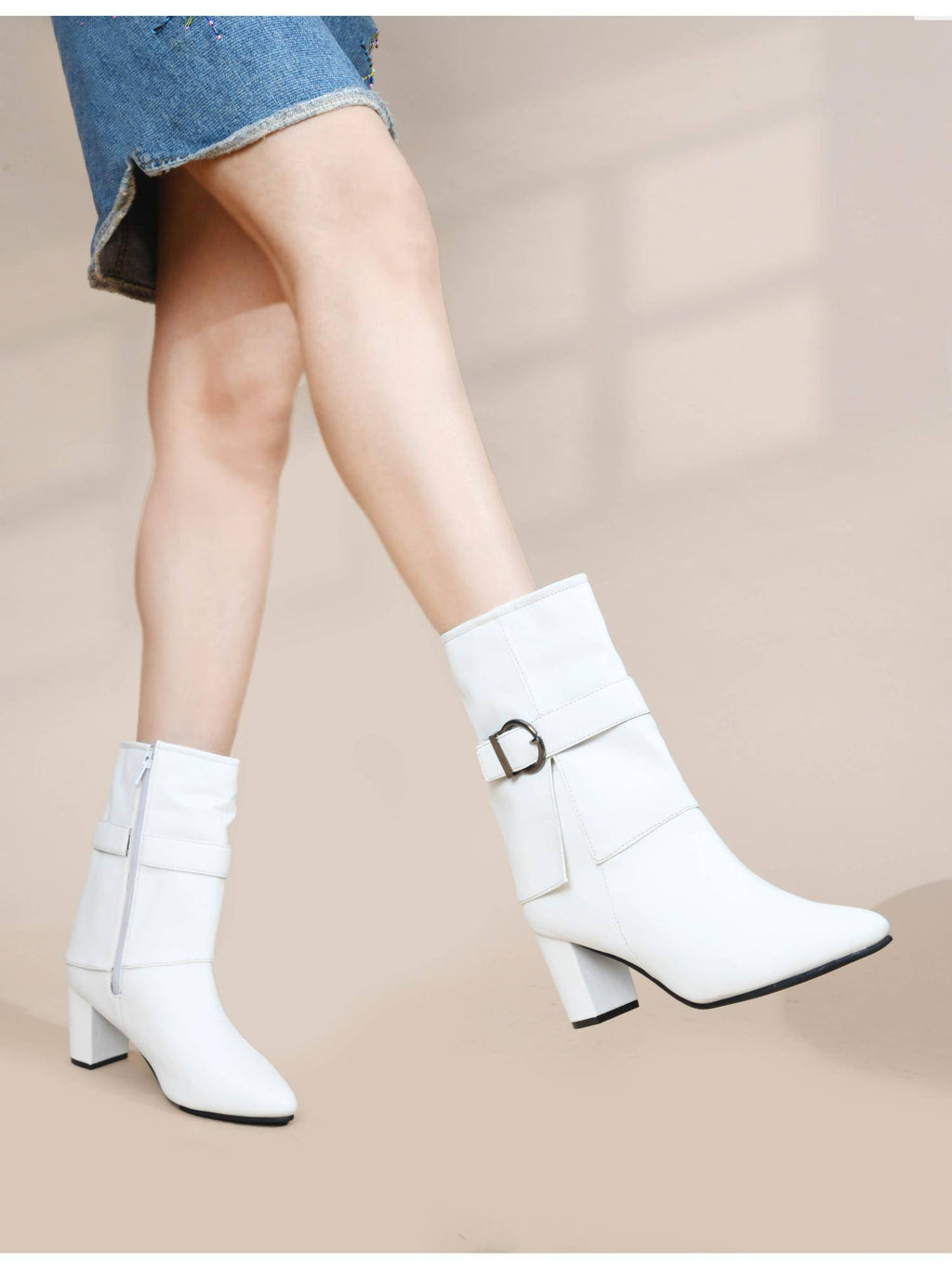 White Stylish Block Heel Casual Boots | BT61 - view 1