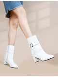 White Stylish Block Heel Casual Boots | BT61 - view 1